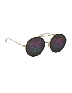 Gucci Gg0061s 014 Round Double Bridge Negro Espejo dorado