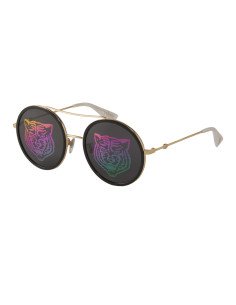 Gucci Gg0061s 014 Round Double Bridge Negro Espejo dorado