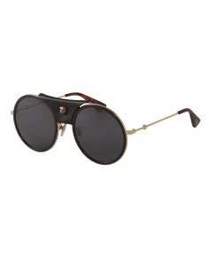 Gucci Gg0061s 016 Round Double Bridge Negro Dorado Piel Clasico
