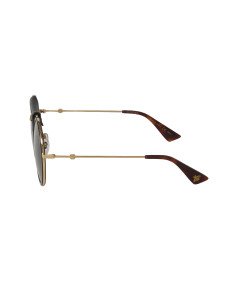 Gucci Gg0061s 016 Round Double Bridge Negro Dorado Piel Clasico