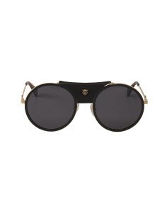 Gucci Gg0061s 016 Round Double Bridge Negro Dorado Piel Clasico