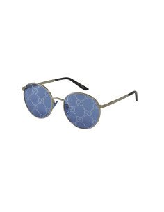 Gucci Gg0944Sa 004 Round Metal Plateado Azul Logo Espejo
