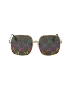 Gucci Gg0414S 003 Square Metal Espejo Negro Dorado
